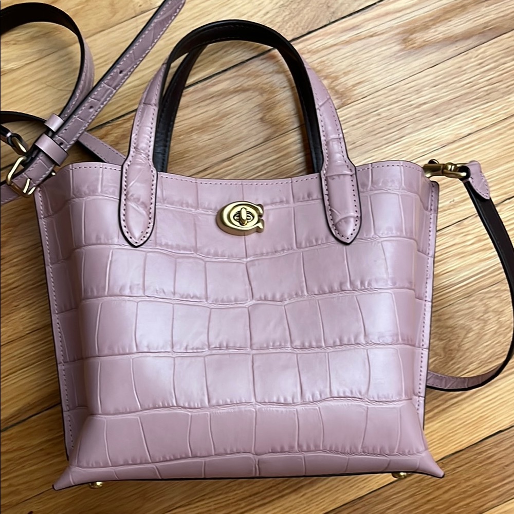 Coach Pink Tote Bag with Croc-Embossed Texture